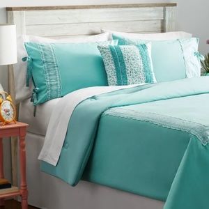 NWT - Pioneer Woman Teal Cotton Eyelet 4pc Comforter Set